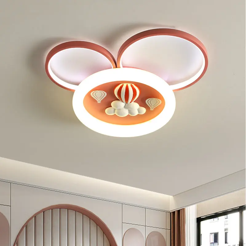 Contemporary Creative Round Circle Mickey Iron Acrylic LED Flush Mount Ceiling Light For Bedroom