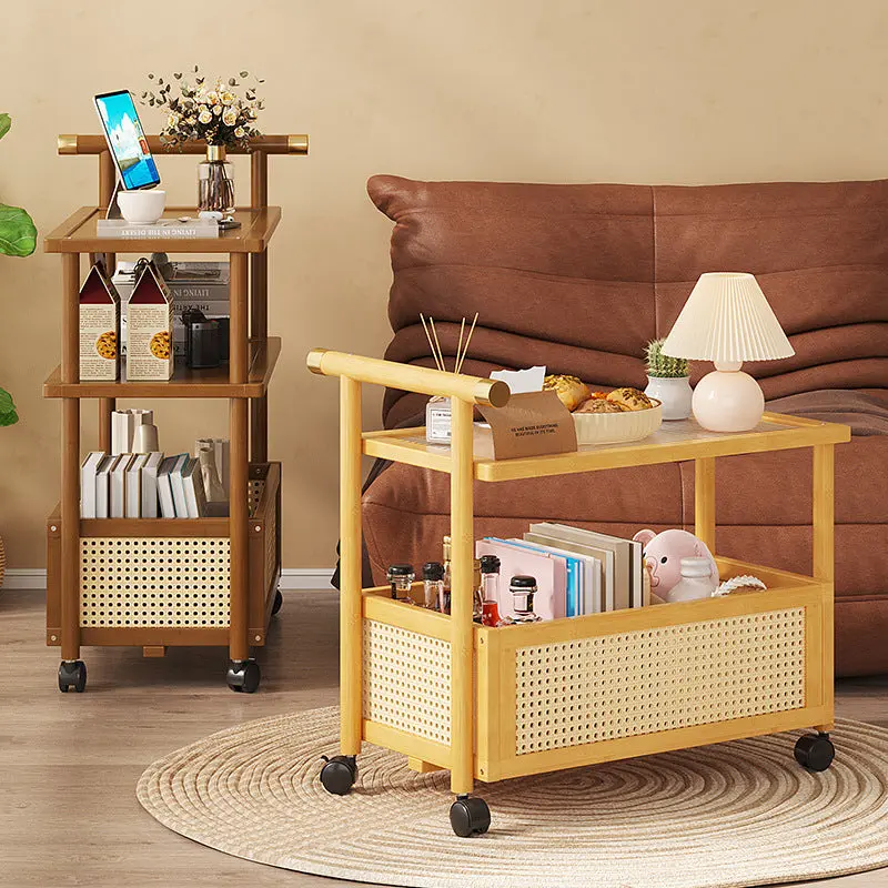 Contemporary Simplicity Rectangle Density Board Bamboo Acrylic Rattan Side Table 2/3 - Tier For Living Room