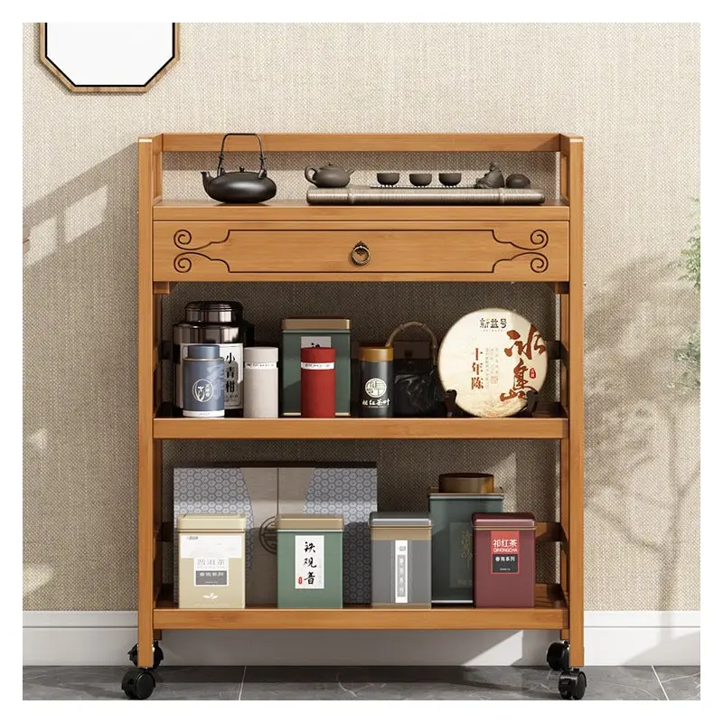 Contemporary Simplicity Square Bamboo Hardware Side Table 1 - Drawer For Living Room