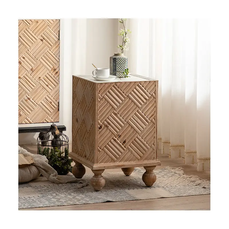 Traditional Rustic MDF Square Top Solid Wood Side Table For Living Room