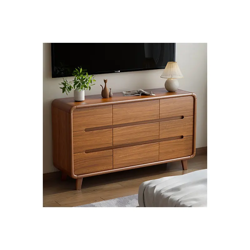 Traditional Chinese Solid Wood Rounded Rectangular Storage Cabinet With 6/9 Drawers For Bedroom Or Living Room