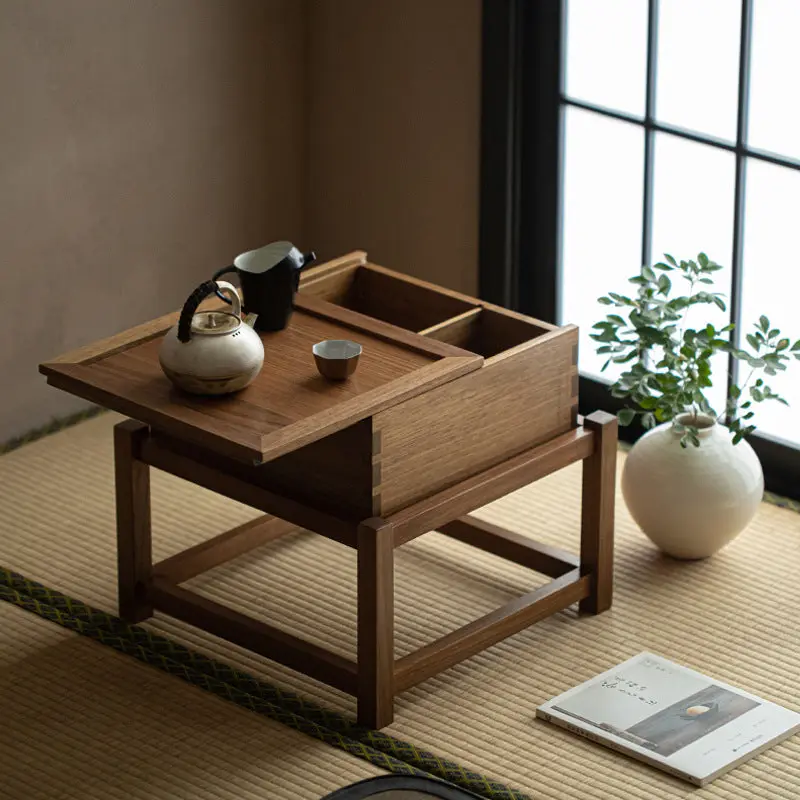 Traditional Japanese Solid Wood Square Side Table 1-Tier For Living Room