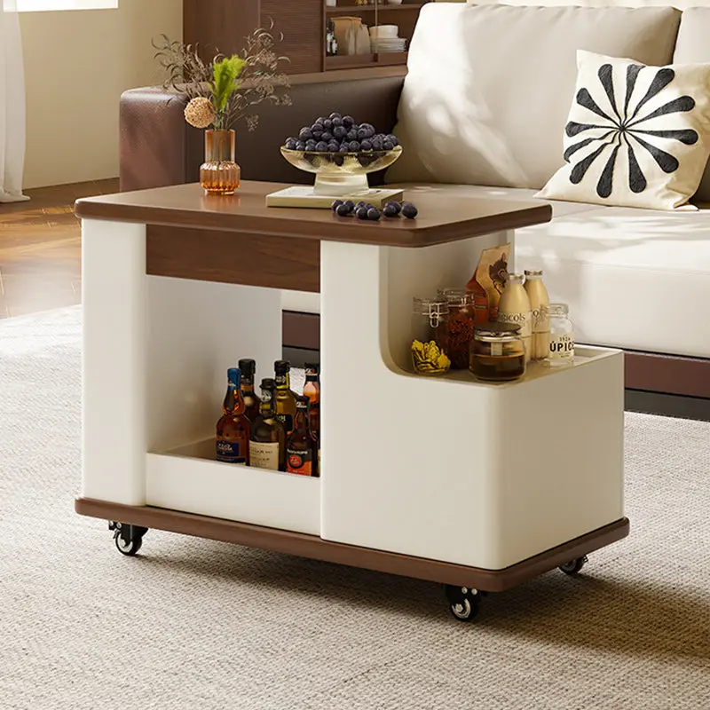 Modern Minimalist Liftable Removable Rectangular Trapezoidal Wood Plank Side Table For Living Room