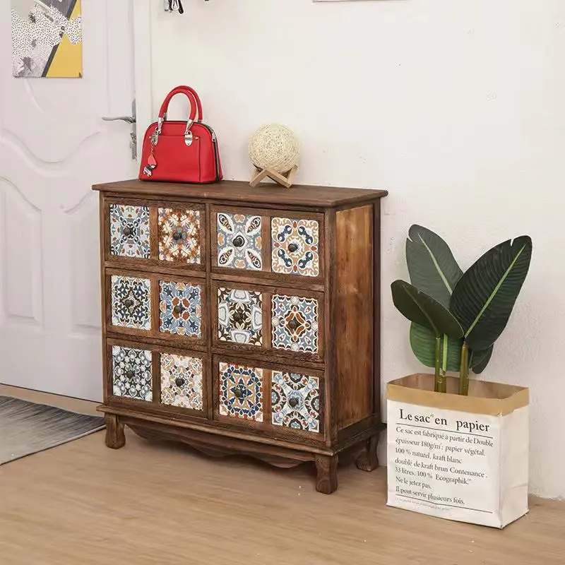 Contemporary Retro Square Cube Storage Cabinet Solid Wood Hardware Side Table 3/4/6 - Drawer For Living Room
