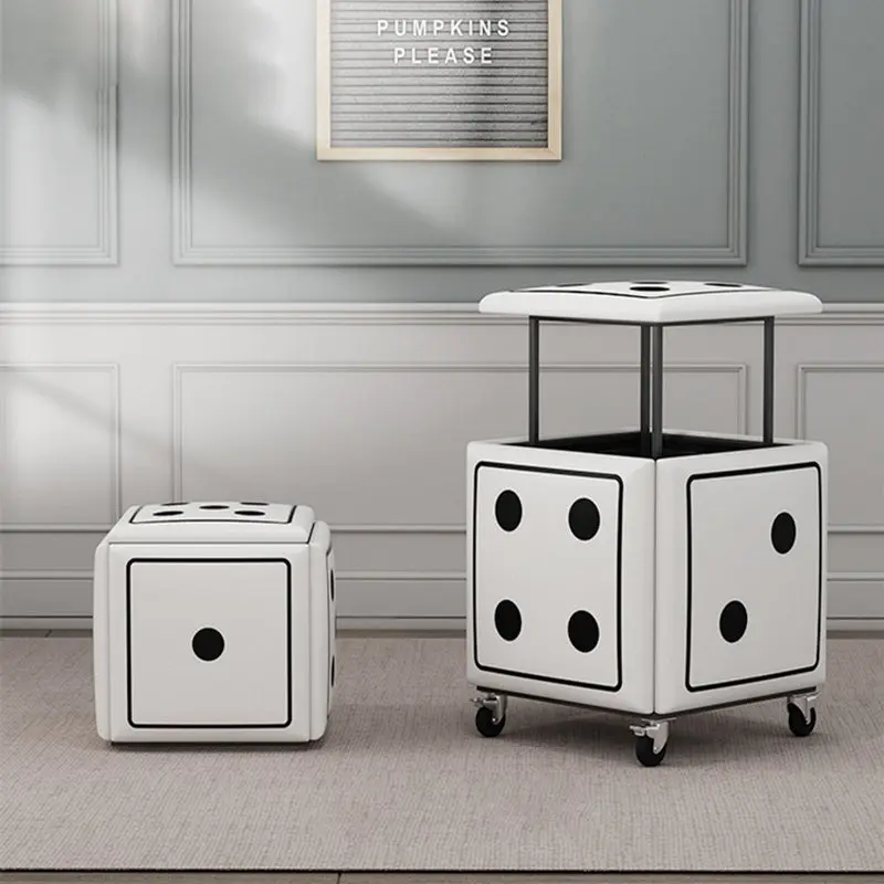 Contemporary Creative Dice Magic Cube Faux Leather 5-in-1 Stackable Combination Stool Low Stool Casters For Living Room