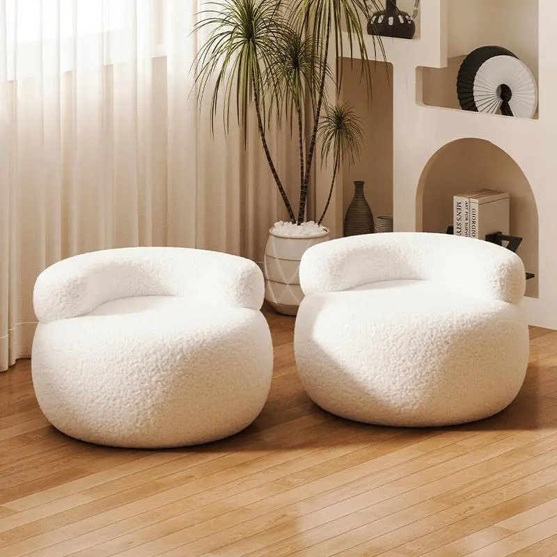 Contemporary Creative Lamb Fleece Round Pouf Low Stool Backrest For Living Room
