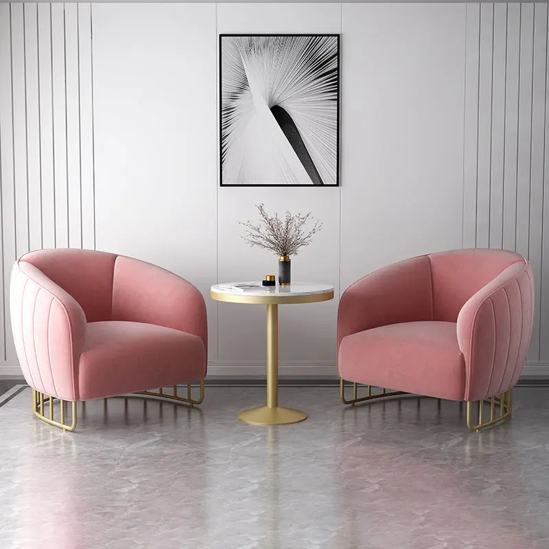 Contemporary Luxury Curved Velvet Upholstered Iron Accent Chair Backrest For Living Room