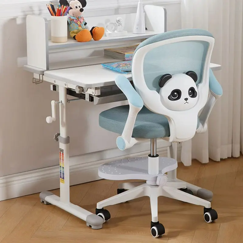 Contemporary Creative Kids Panda Square Mesh PP Nylon Hardware Latex Liftable Swivel Desk Chair Backrest Armrest Footrest For Study