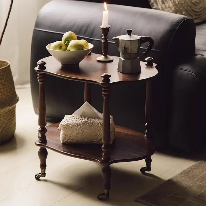 Traditional French Wooden Oval Roman Column Side Table 2/3-Tier For Living Room