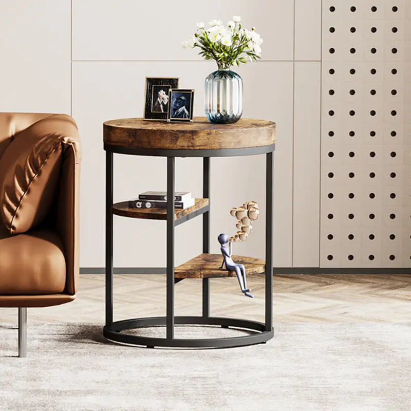 Traditional Vintage PVC & Metal Round 3-Tier Side Table For Living Room