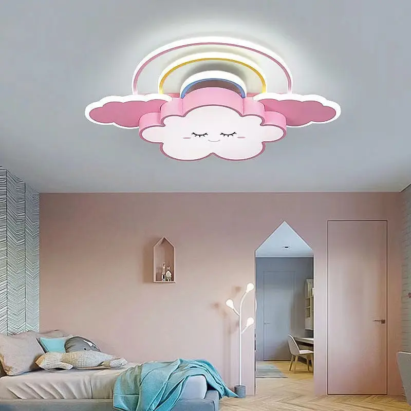 Contemporary Creative Rainbow Hardware Acrylic Cloud Shade LED Flush Mount Ceiling Light For Living Room