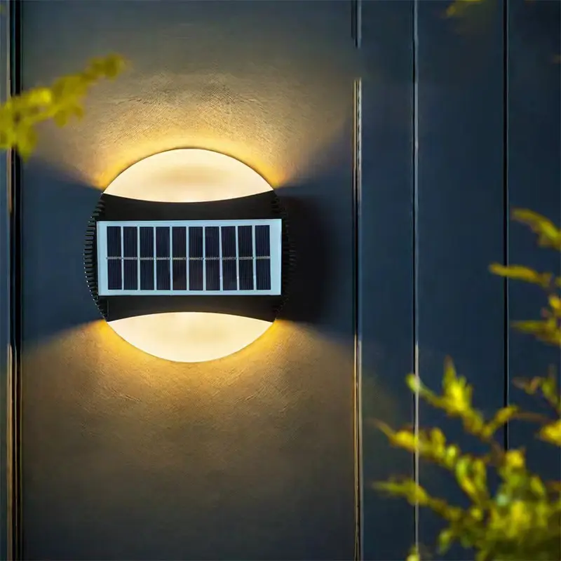 Modern Minimalist Solar Waterproof ABS Round LED Wall Sconce Lamp For Garden And Outdoor Patio