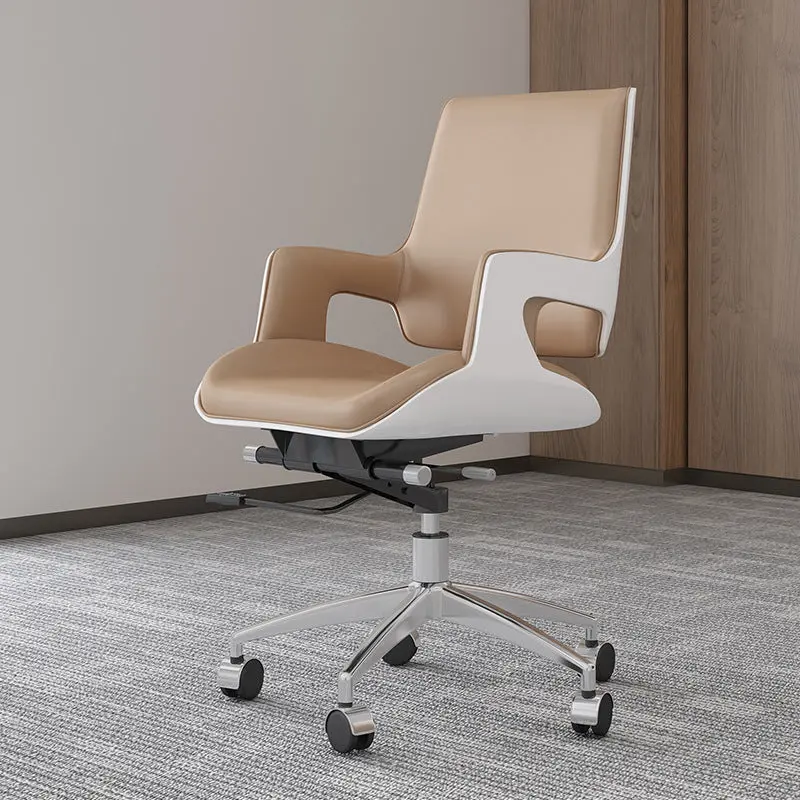 Contemporary Nordic Leather Steel Aluminum Alloy Square Desk Chair Adjustable Height Rotating With Backrest And Armrests For Home Office And Study