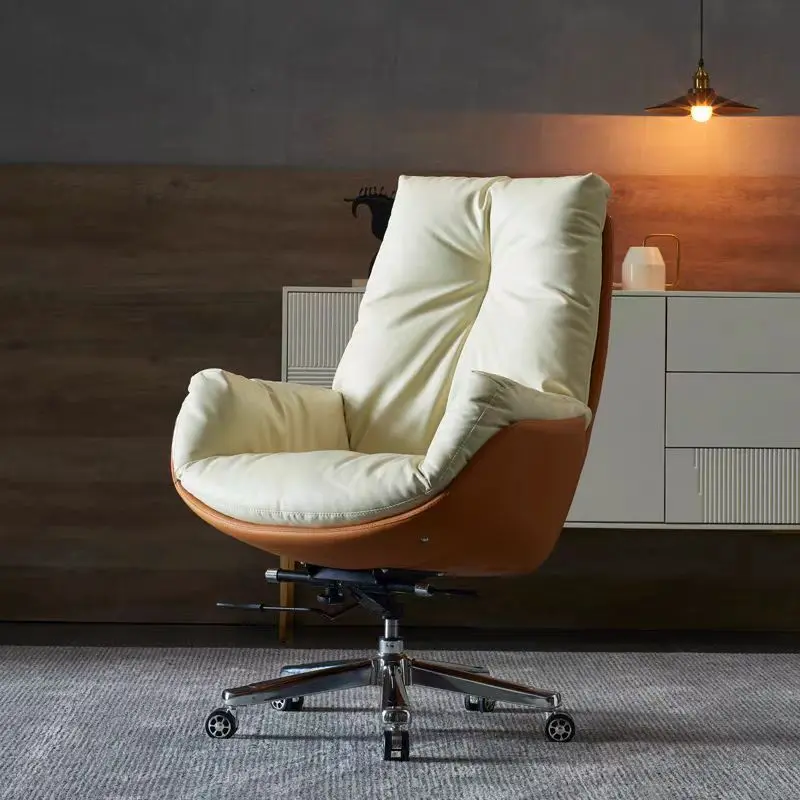 Modern Minimalist Leather Square Seat Desk Chair With Armrest & Reclining Backrest For Home Office Or Study