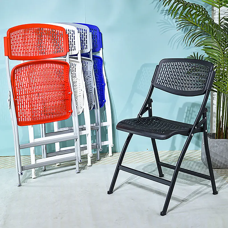 Modern Minimalist Plastic & Steel Square Folding Desk Chair With Breathable Seat For Study & Home Office