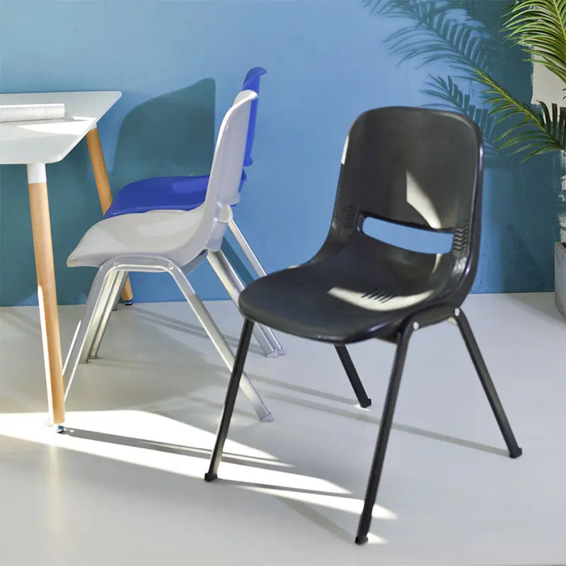 Modern Minimalist PP & Steel Square Desk Chair With Ventilated Backrest For Study & Home Office
