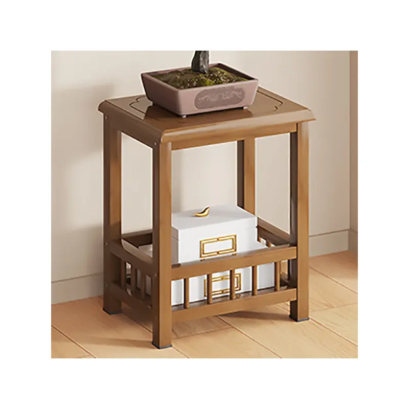 Traditional Vintage Bamboo Medium Density Fiberboard Hollow Rectangular Side Table 2/3-Tiers For Living Room