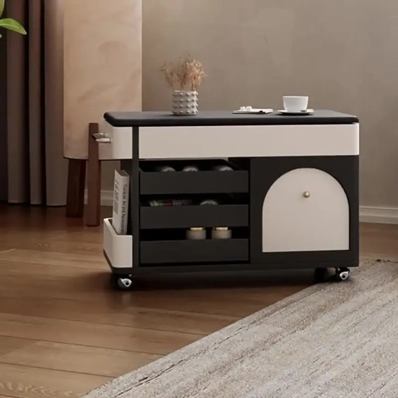 Contemporary Nordic Multi-layer Board & Stainless Steel Rectangular Side Table With Lift Function For Living Room