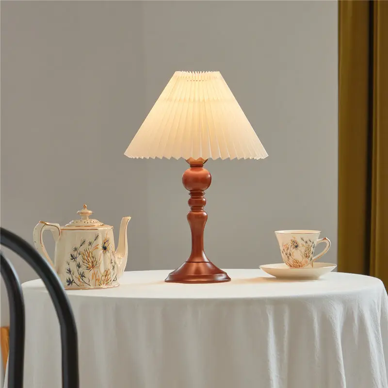 Traditional Vintage Solid Wood Linen Conical Shade 1-Light Table Lamp For Bedroom