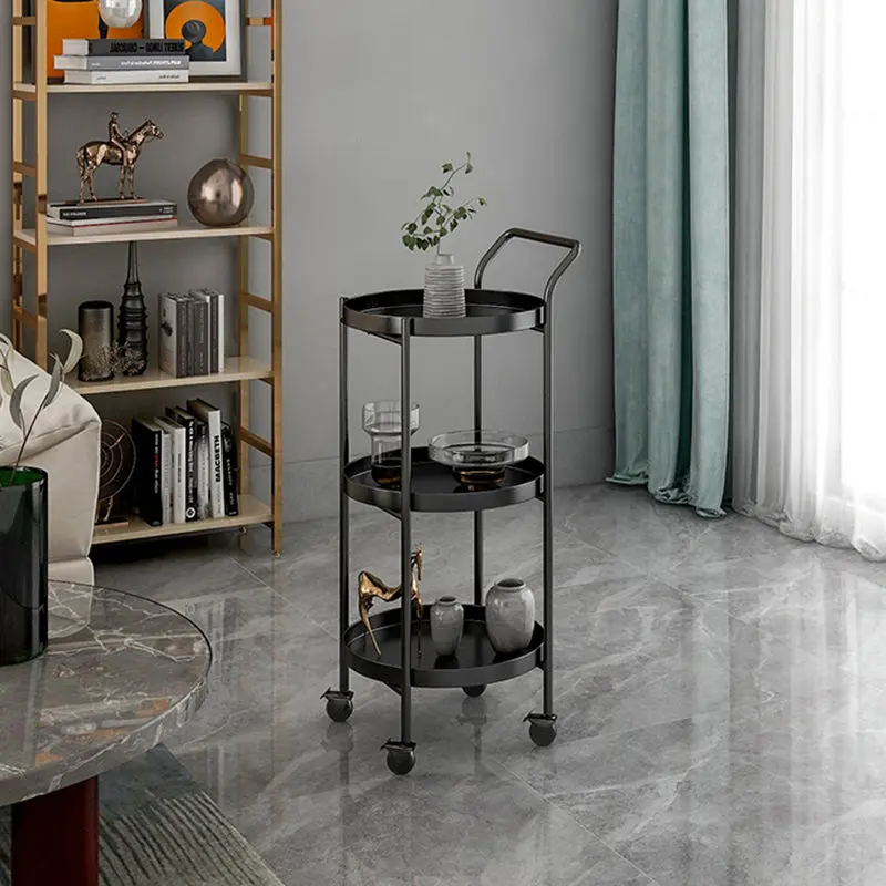 Contemporary Nordic Iron Round Movable Side Table With 2/3 Tier Storage For Living Room
