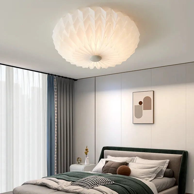 Traditional French PVC Iron Pleated Half-Dome LED Flush Mount Ceiling Light For Bedroom & Living Room