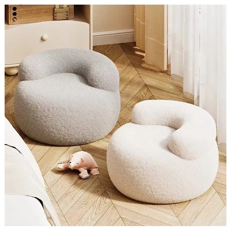 Modern Minimalist Plush Fleece Solid Wood Round Shoe Bench Low Backrest For Living Room