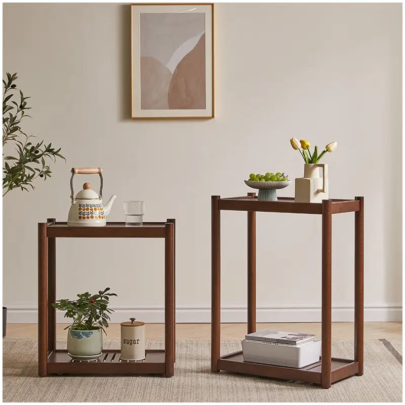 Modern Minimalist Solid Wood Rectangular End Table 2-Tiers For Living Room