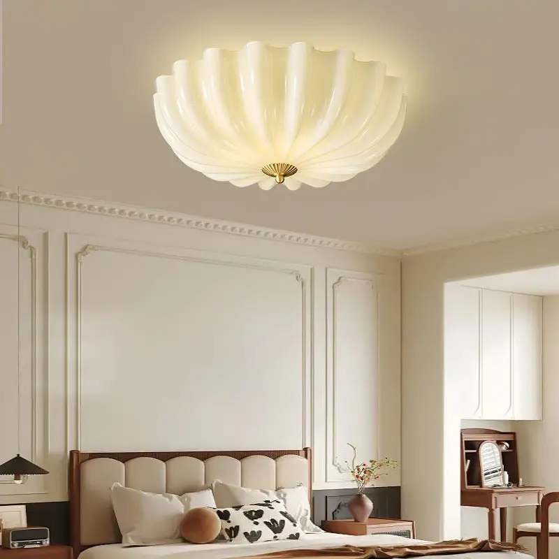 Traditional French Glass Copper Petal Ruffled 3/4-Light Flush Mount Ceiling Light For Bedroom & Living Room