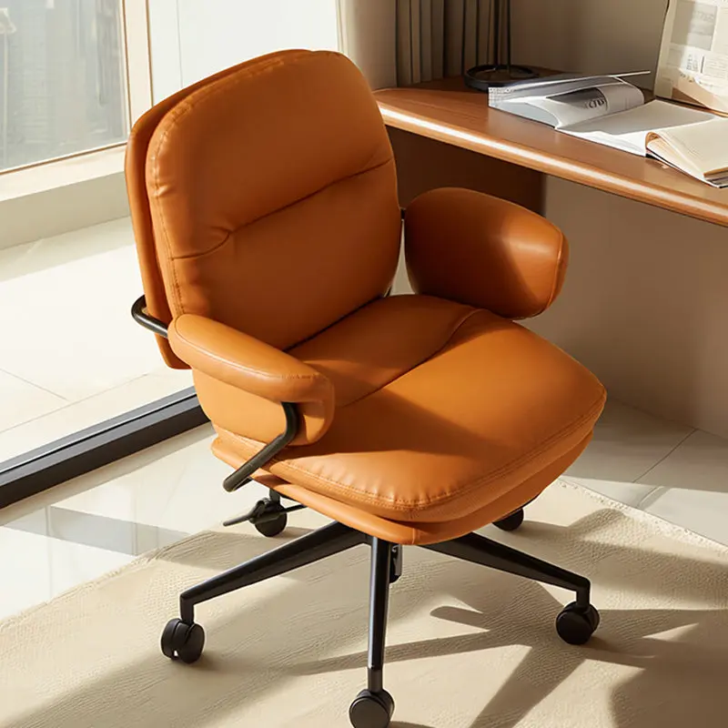 Contemporary Nordic PU Leather Square Desk Chair With Swivel & Height Adjustment For Home Office