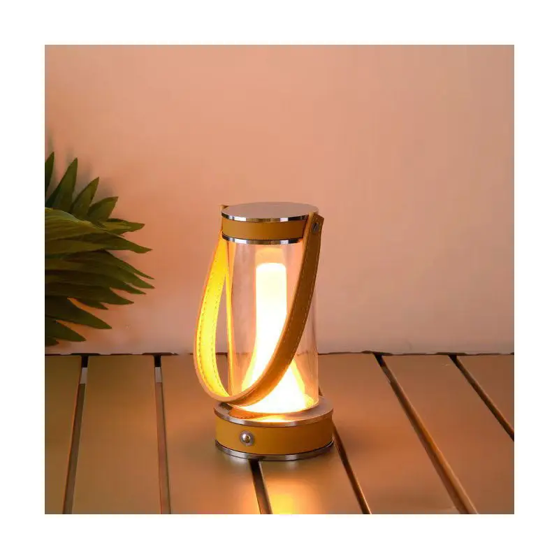 Modern Simplicity Waterproof Aluminum Cylinder Leather Portable LED Outdoor Camping Light For Garden
