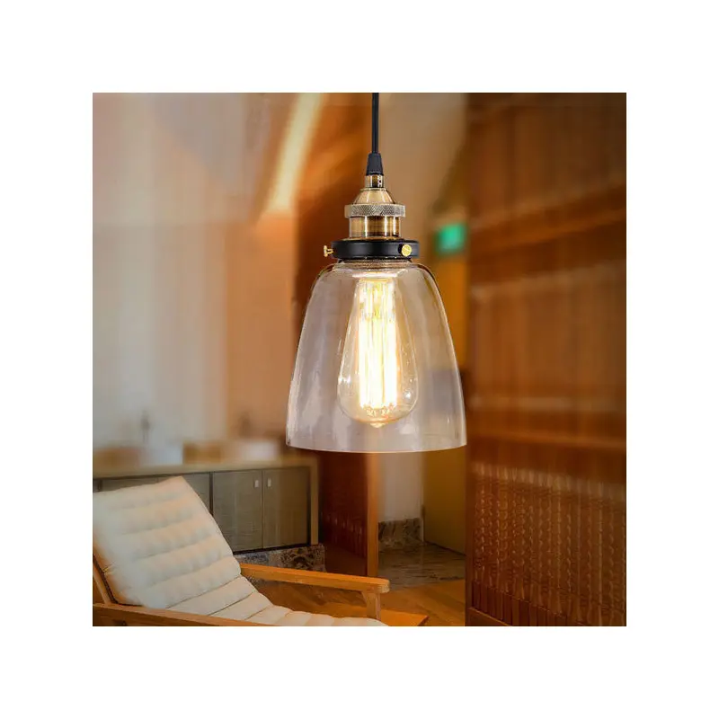 Traditional Vintage Metal Glass Round Cup-Shaped 1-Light Pendant Light For Bedroom