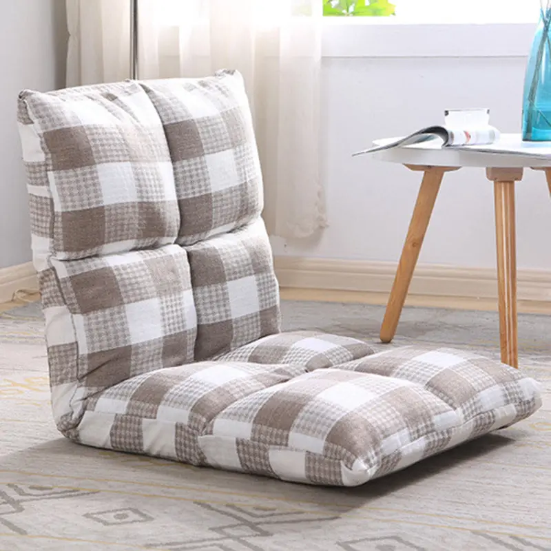Modern Simplicity Fabric & Cotton Metal Rectangular Checkered Adjustable Backrest Lazy Chair Tatami For Living Room, Bedroom & Bay Window
