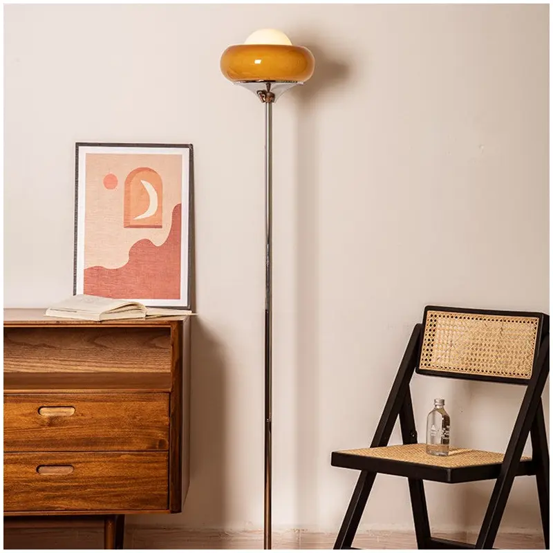 Contemporary Creative Metal & Glass Egg Tart-Shape 1-Light Standing Floor Lamp For Bedroom & Living Room