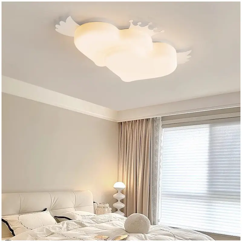Contemporary Creative Heart Wings Crown PE Iron LED Flush Mount Ceiling Light For Bedroom