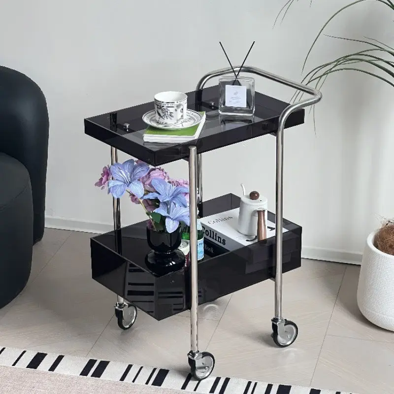 Modern Minimalist Acrylic Metal Rectangular Side Table 2-Tier For Living Room And Bedroom