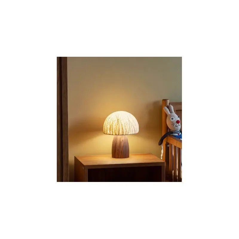Traditional Japanese Handmade Paper Mushroom Shade Solid Wood 1-Light Table Lamp For Bedroom
