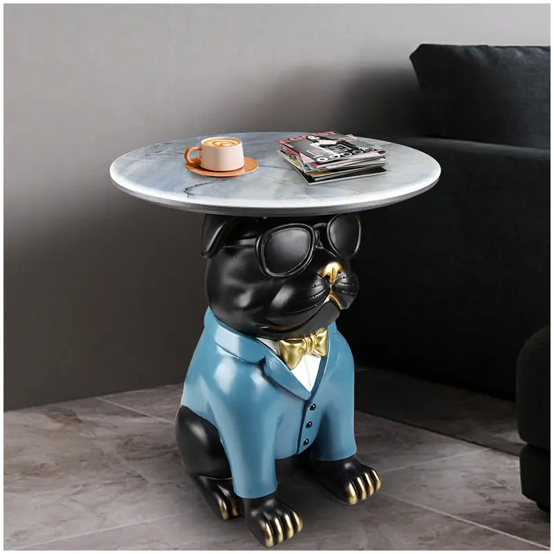 Contemporary Creative Bulldog Puppy Resin Hyper Crystalline Rock End Table For Living Room