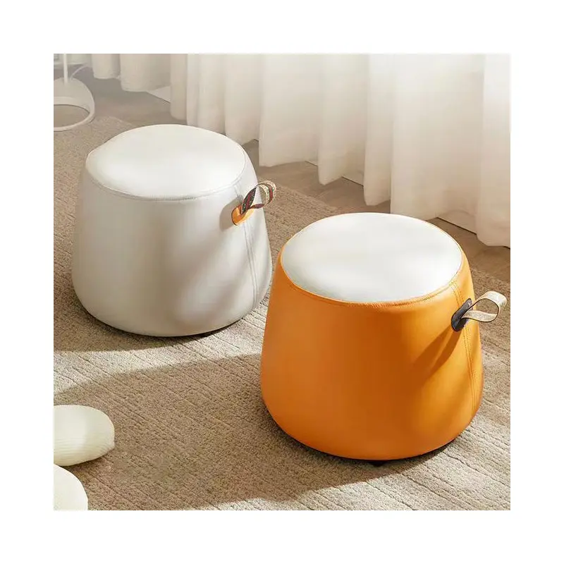 Contemporary Simplicity Cylinder Fabric Pouf Low Stool For Living Room