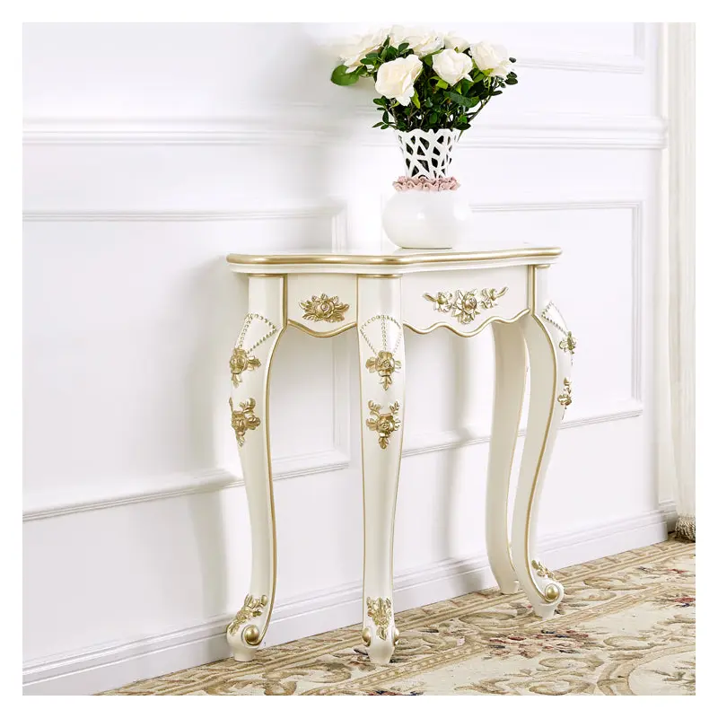 Traditional European Carving Curved Solid Wood Plywood Top Console Table End Table For Entryway