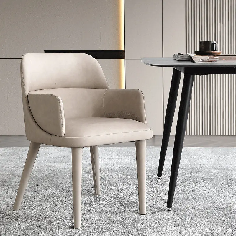 Modern Minimalist Rectangular Faux Leather Steel Chair Backrest Armrest For Living Room