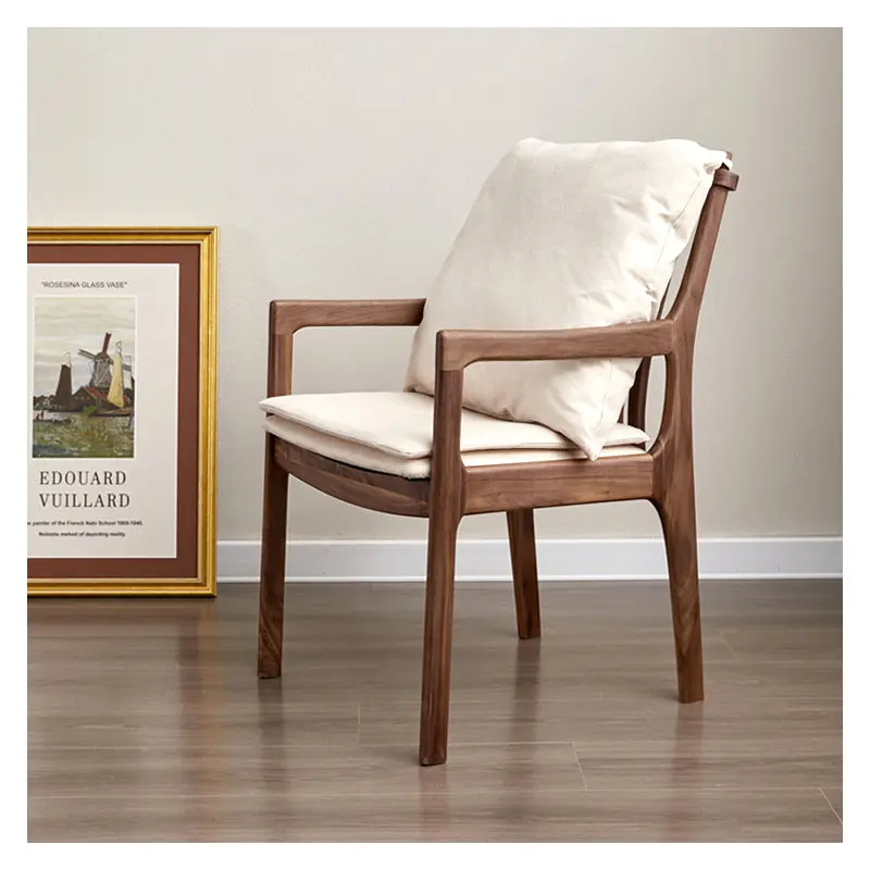 Modern Minimalist Square Wood Fabric Chair Backrest Armrest For Living Room