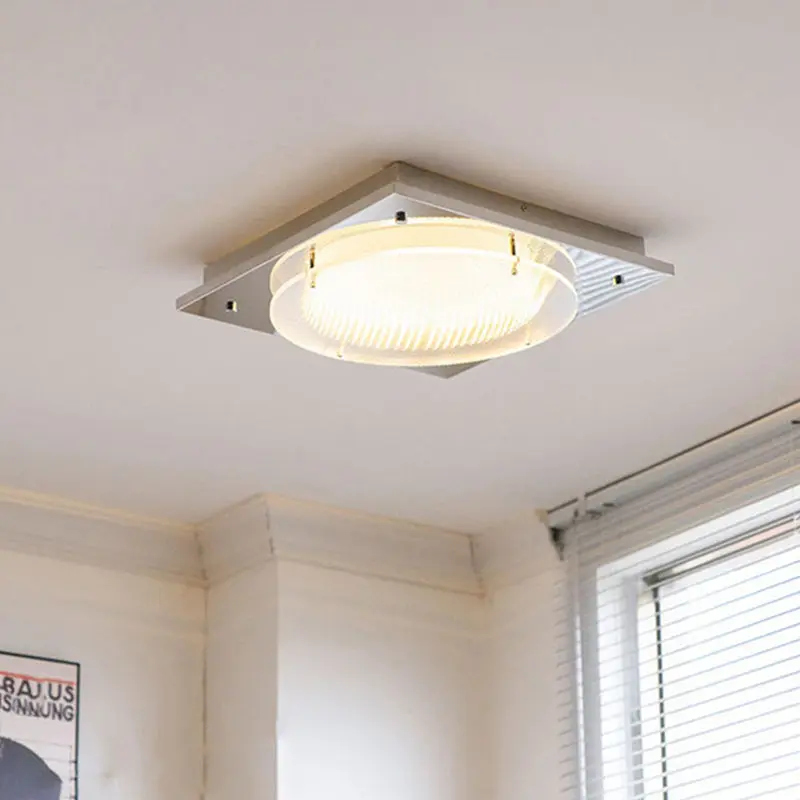 Traditional Vintage Square Hardware Acrylic LED Flush Mount Ceiling Light For Bedroom