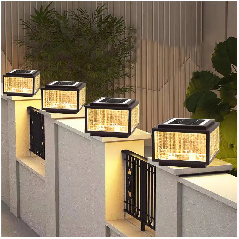 Modern Minimalist Square Stripe Galvanized Iron Stainless Steel Solar LED Outdoor Landscape For Outdoor Patio