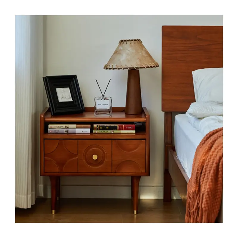 Traditional Vintage Rectangular Solid Wood Nightstand 1-Storage For Bedroom