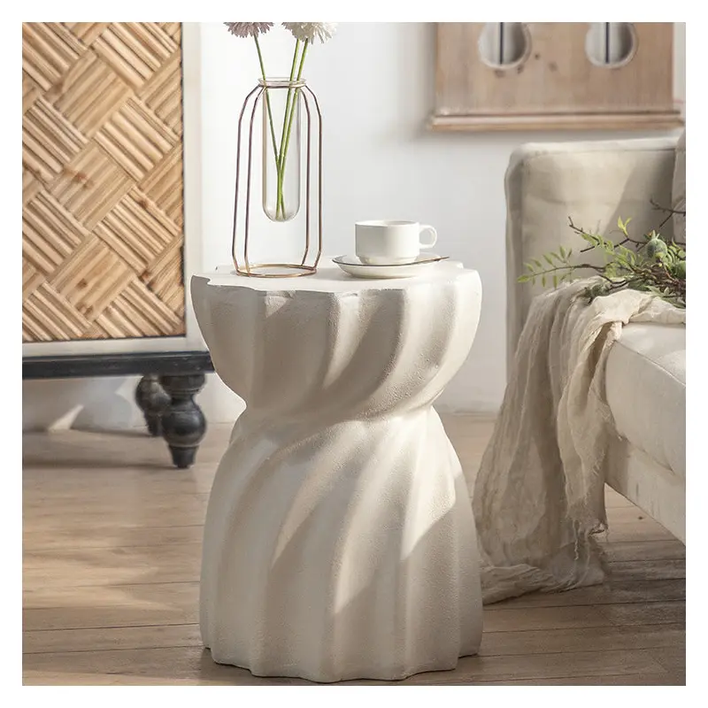 Contemporary Scandinavian Stripe Cylinder Magnesium Oxide Side Table For Living Room