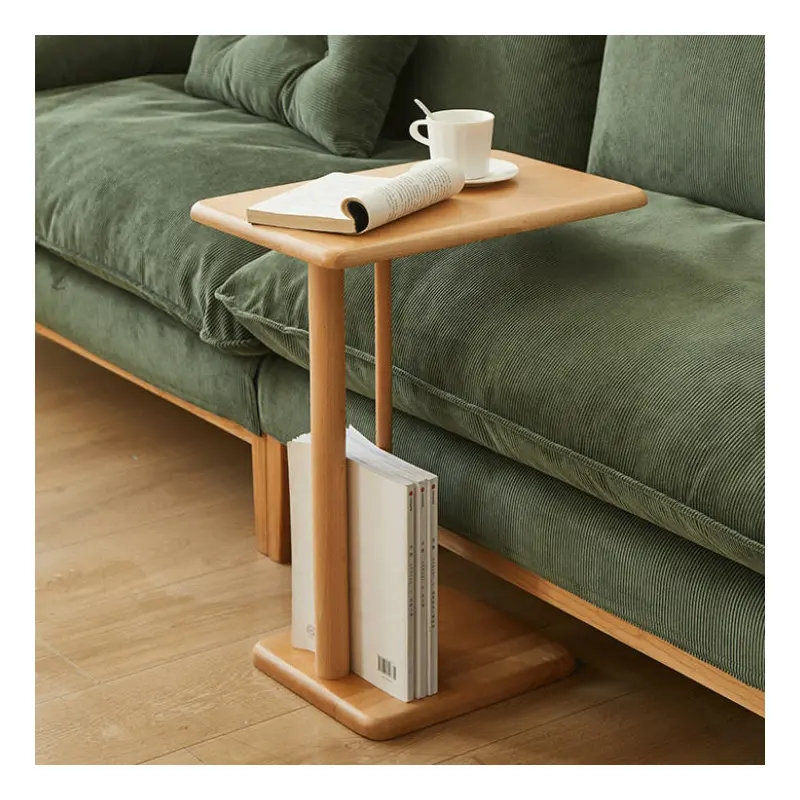 Modern Minimalist Rectangular Solid Wood Movable Side Table For Living Room