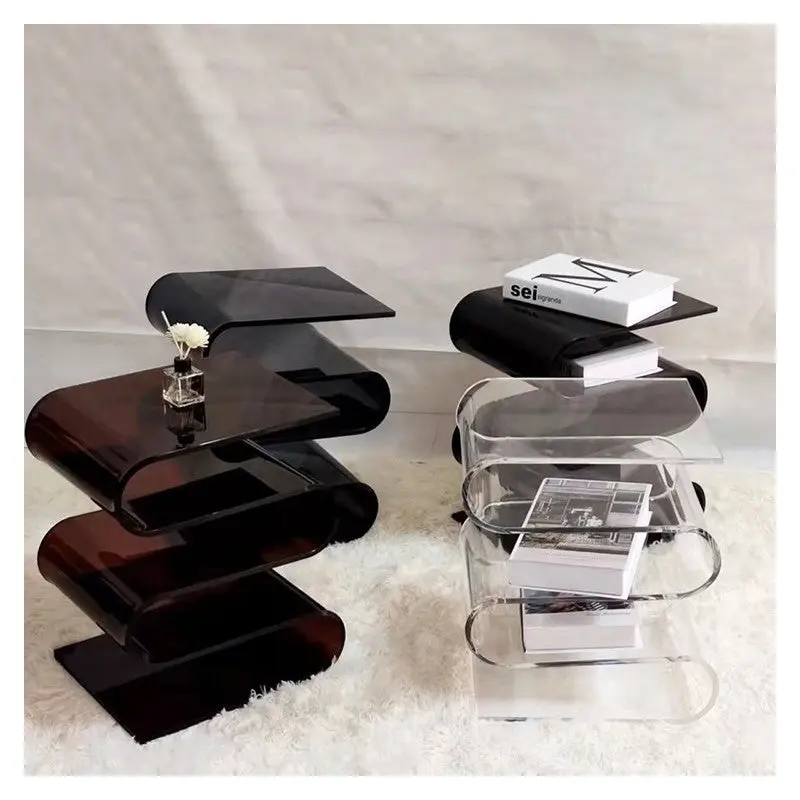 Modern Minimalist Square Curved Acrylic End Table 5-Tier For Living Room