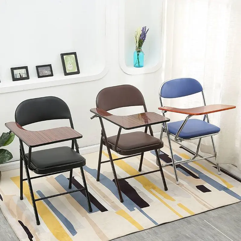 Modern Simplicity Faux Leather Iron Sponge Square Desk Chair Writing Board Foldable Backrest For Home Office