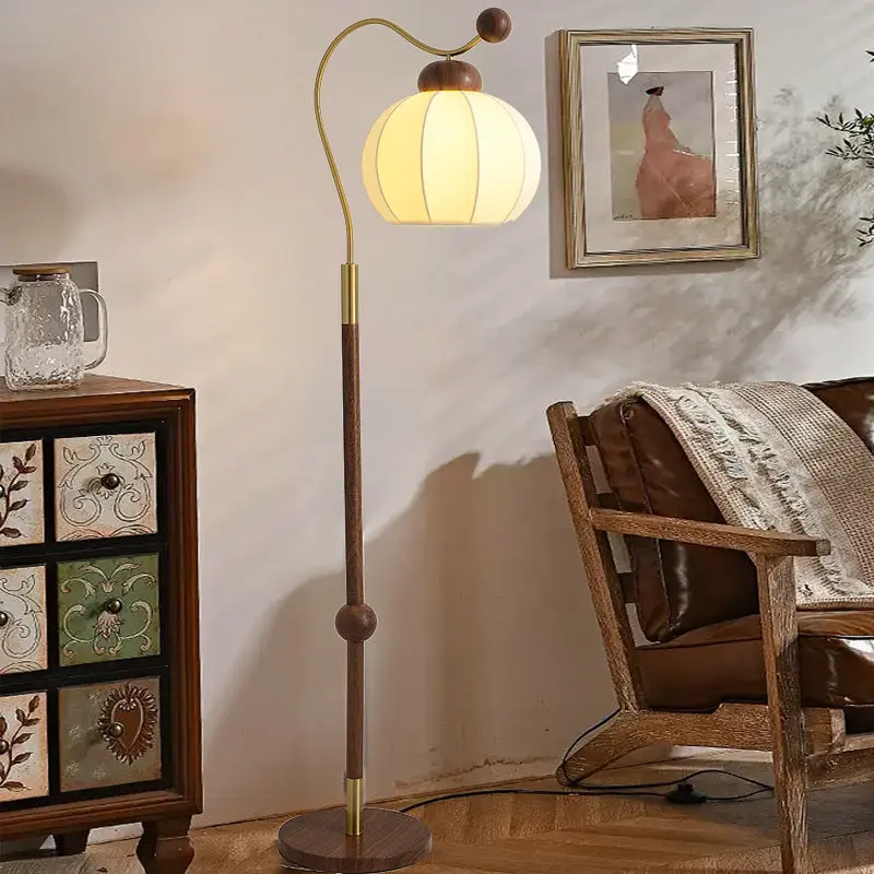Traditional Vintage Fabric Lantern Shade Arc Iron Rod 1-Light Standing Floor Lamp For Study