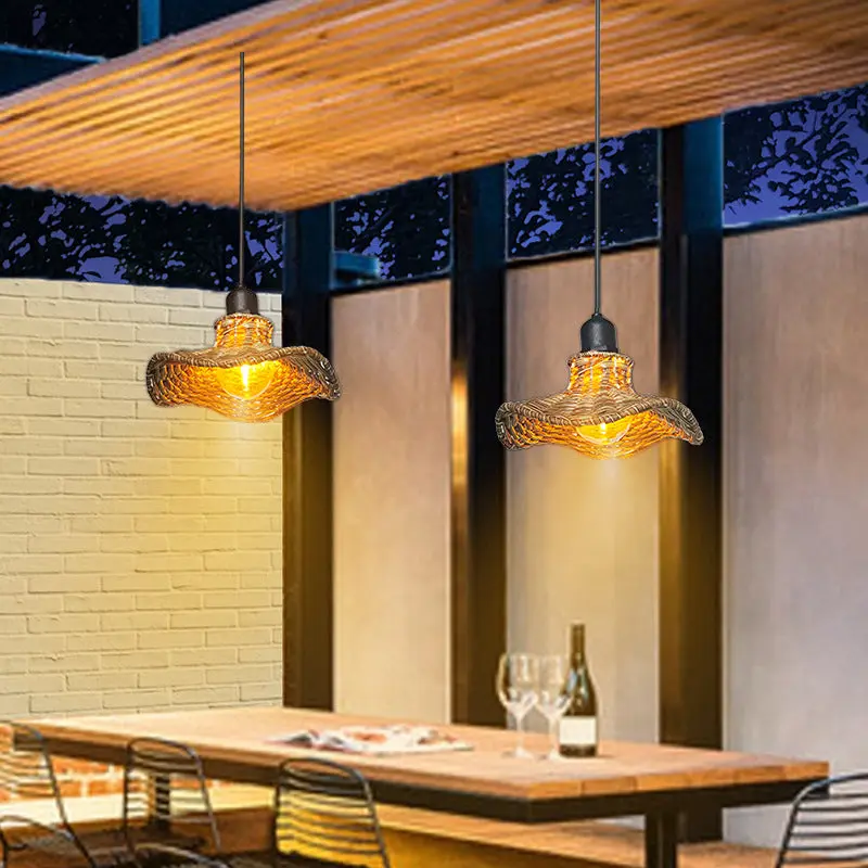 Traditional Vintage Waterproof Lotus Leaf PE Rattan 1-Light Pendant Light For Outdoor Patio